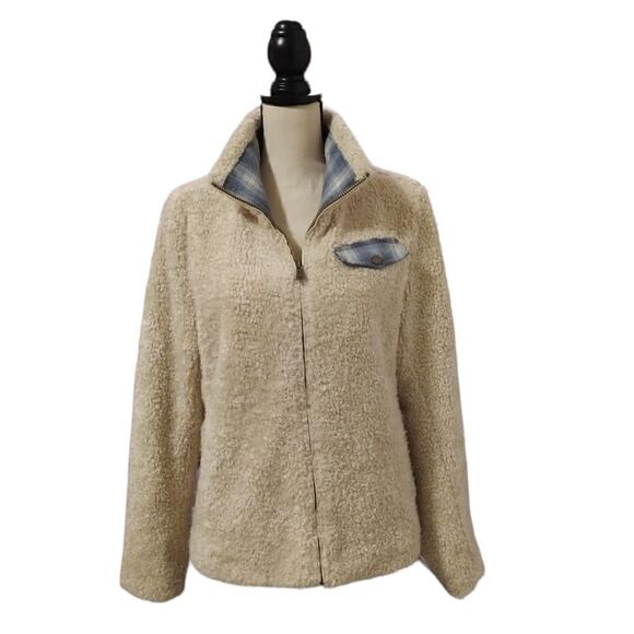 - Pendleton fleece Sherpa full zip jacket with plaid trim size L - Picture 2 of 8